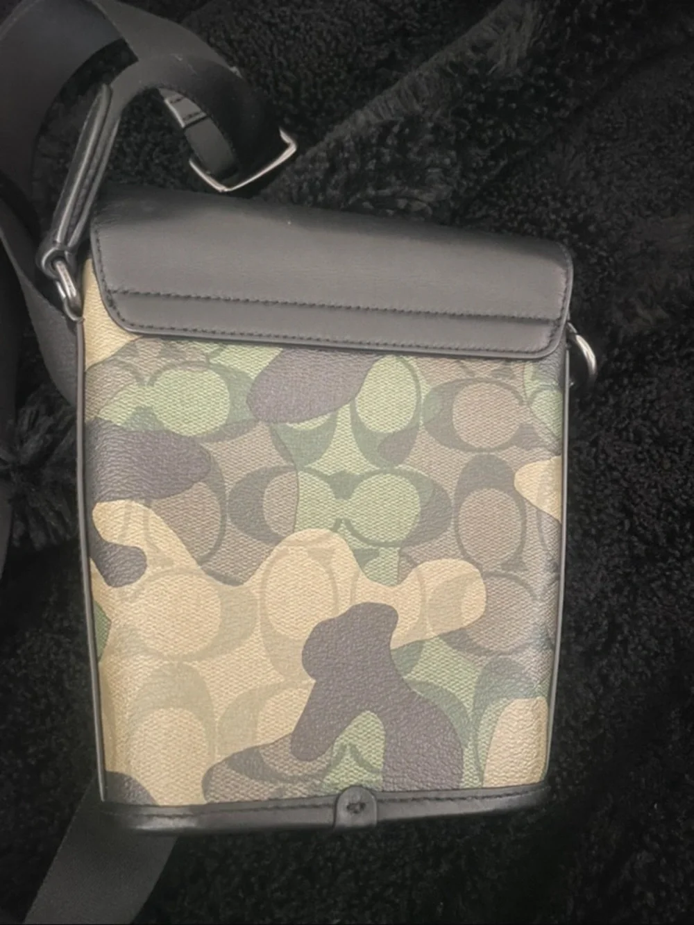 Rare Coach Men's Camouflage Logo Messenger Bag - Black & Green